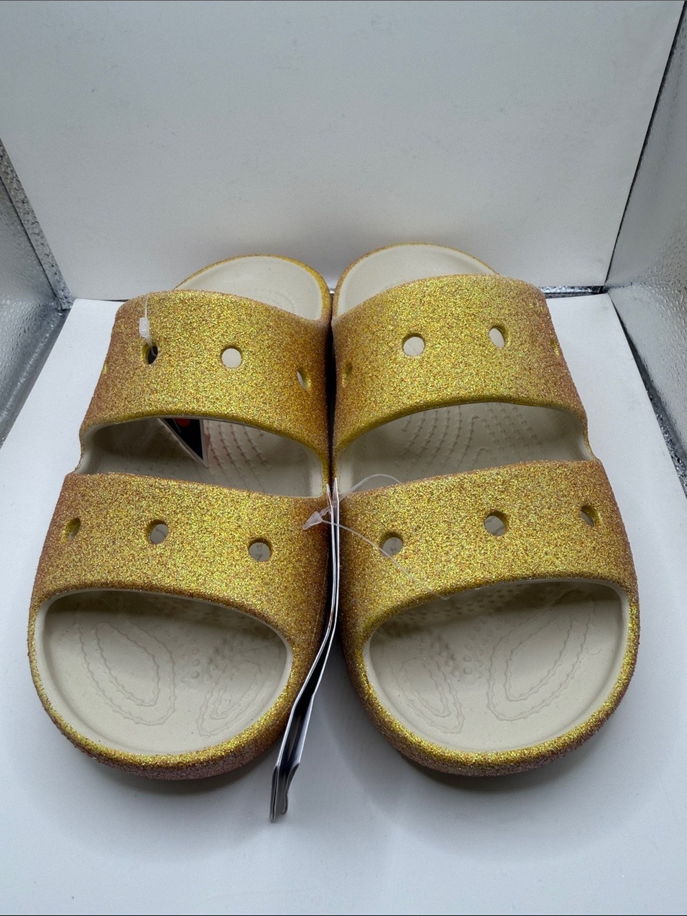 CROCS Glitter Double Strap Slide Sandals - Gold